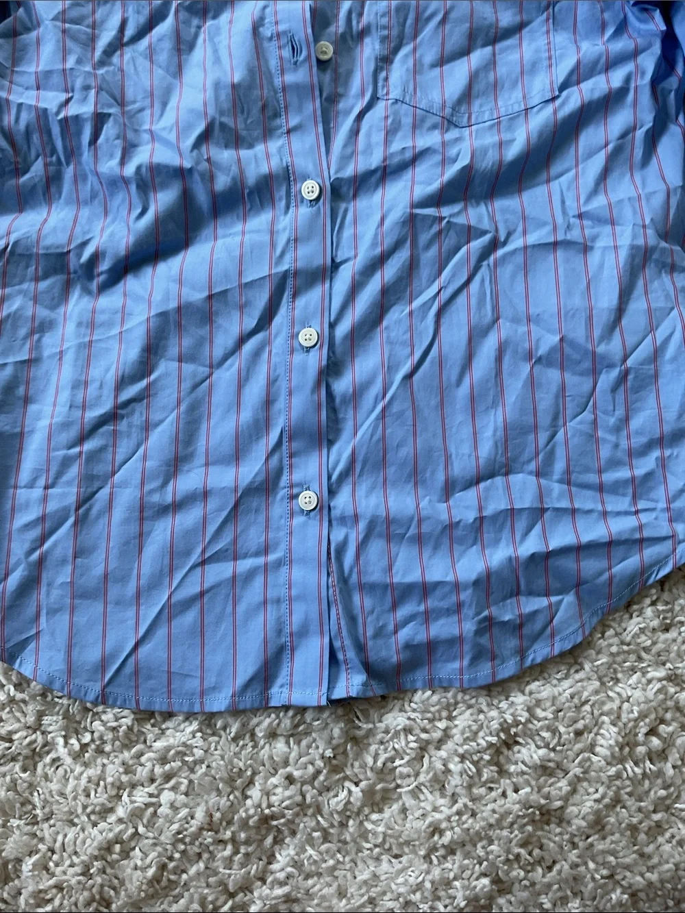 J. Crew Light Blue Button-Up Shirt with Red Pinstripes